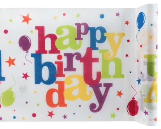 Vlies-Tischläufer Happy Birthday, 30 cm breit, 5 m Rolle - mit-druck-dekovlies, tischlaeufer, dekovlies