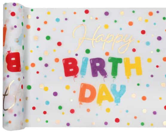 Vlies-Tischläufer Happy Birthday, 28 cm breit, 3 m Rolle - mit-druck-dekovlies, tischlaeufer, dekovlies