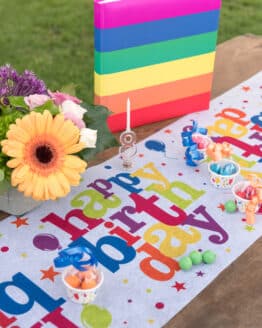 Vlies Tischläufer Happy Birthday 30 cm breit, 5 m Rolle – dekorative Tischdeko