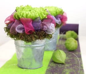 Tischdekoration mit Dekovlies und Physalis -
